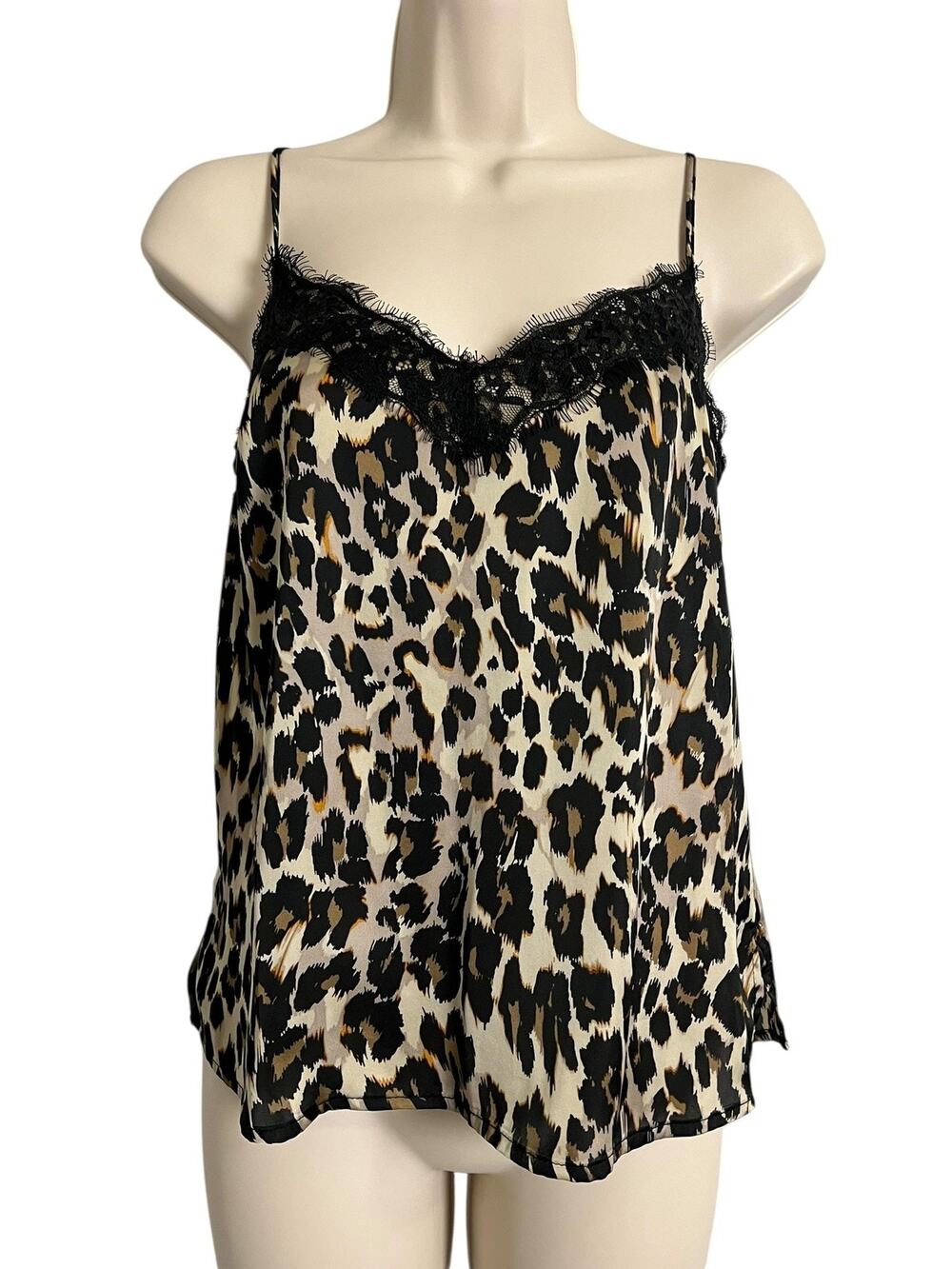 BP. Leopard Cami Tank Top Womens 2XS Brown Satin Lace Trim Animal Print